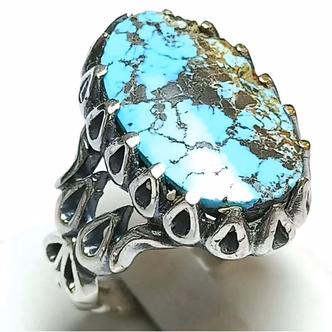  انگشتر نقره مردانه همراه با فیروزه نیشابوری 39