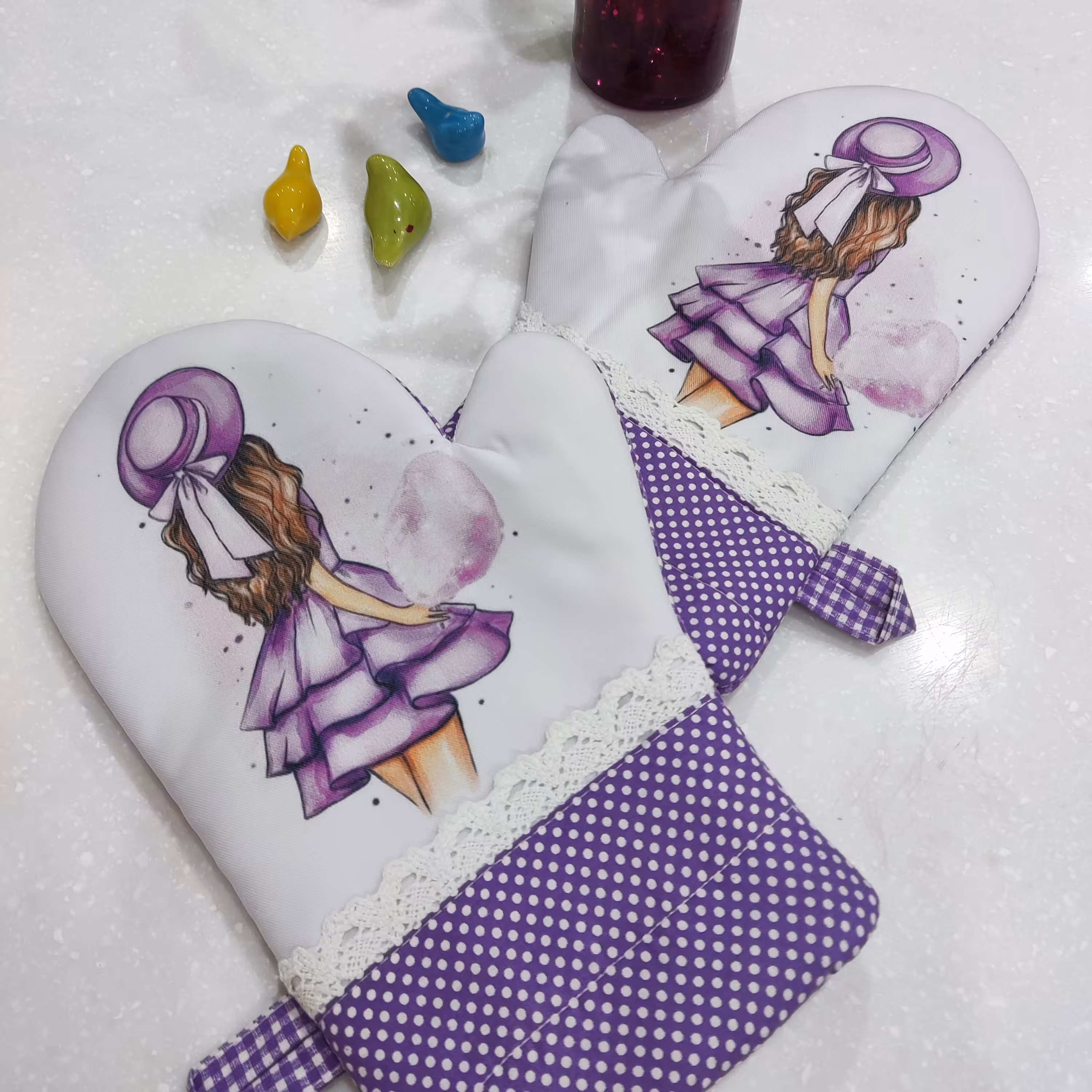 دستکش آشپزخانه بنفش سایزوطرح دلخواه