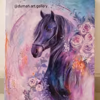 تابلو اسب بنفش کارشده روی بوم با رنگ اکریلیک. تماما نقاشی و. کار دست