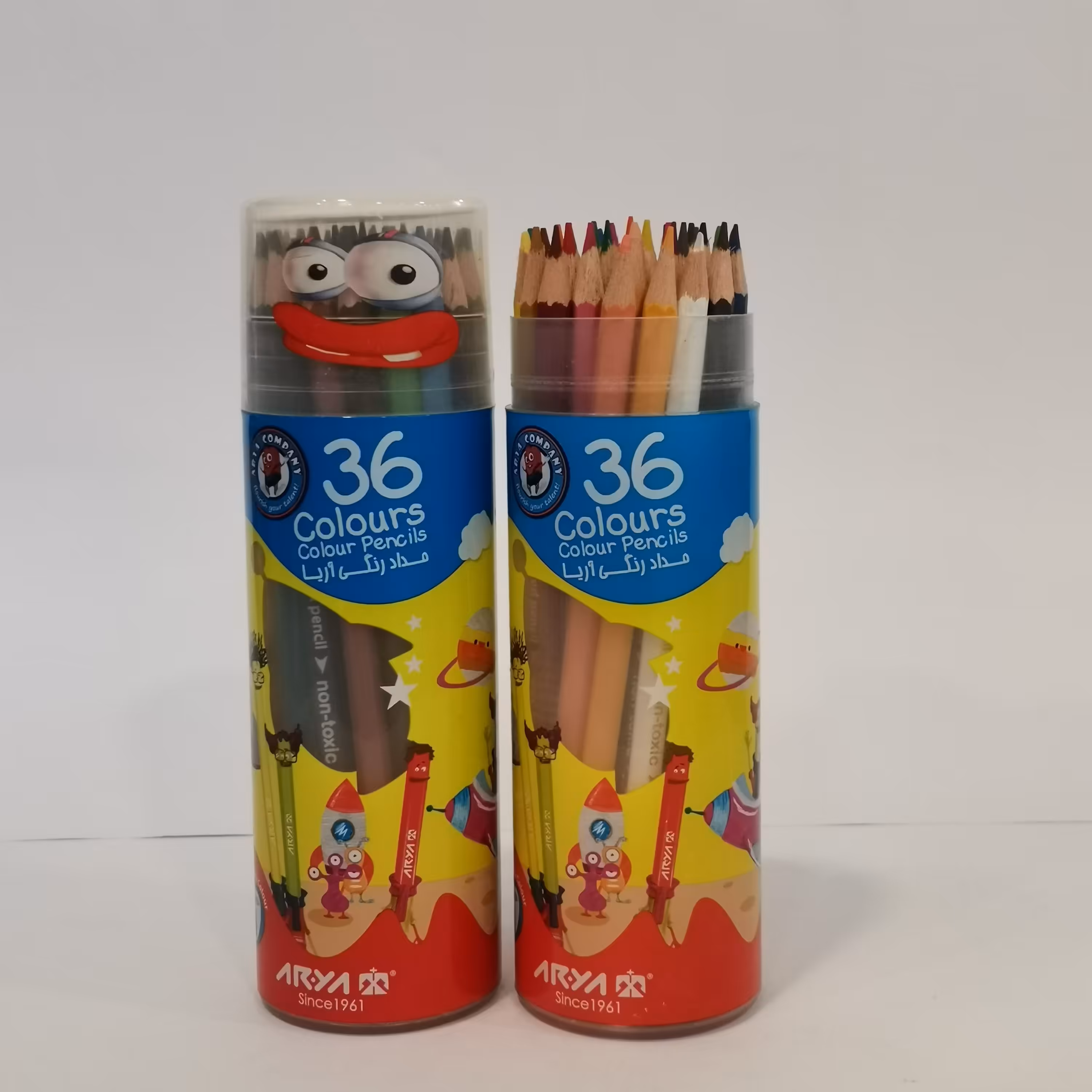 مداد رنگی 36 رنگ استوانه ای برند آریا
