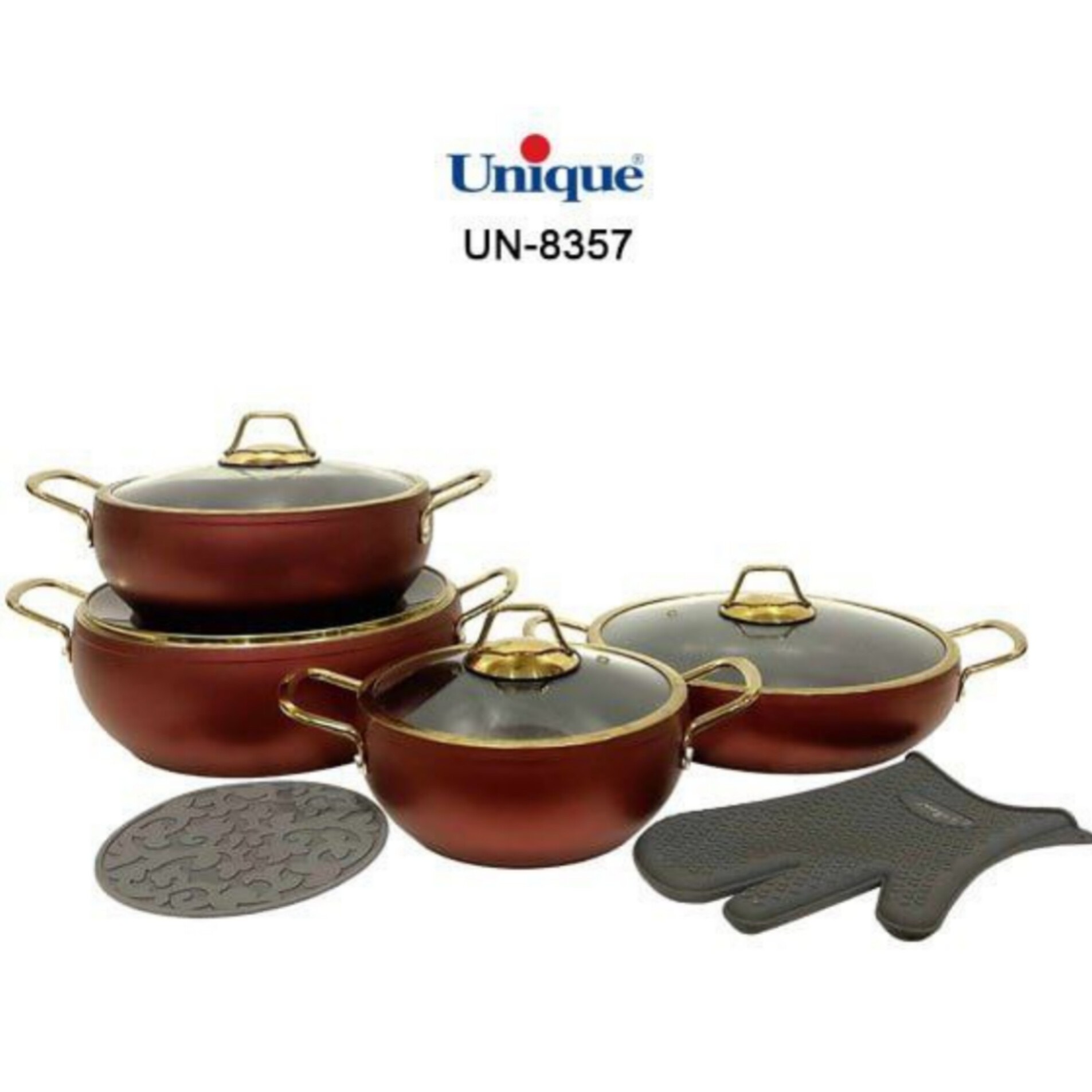 سرویس قابلمه 8 پارچه مسی خمره ای
با دستکش و زیر قابلمه ای یونیک 
کد  8357