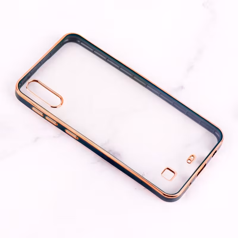 قاب سامسونگ A10 و M10  مدل کروم دور طلایی شفاف دارای محافظ لنز  دوربین رنگ یشمی