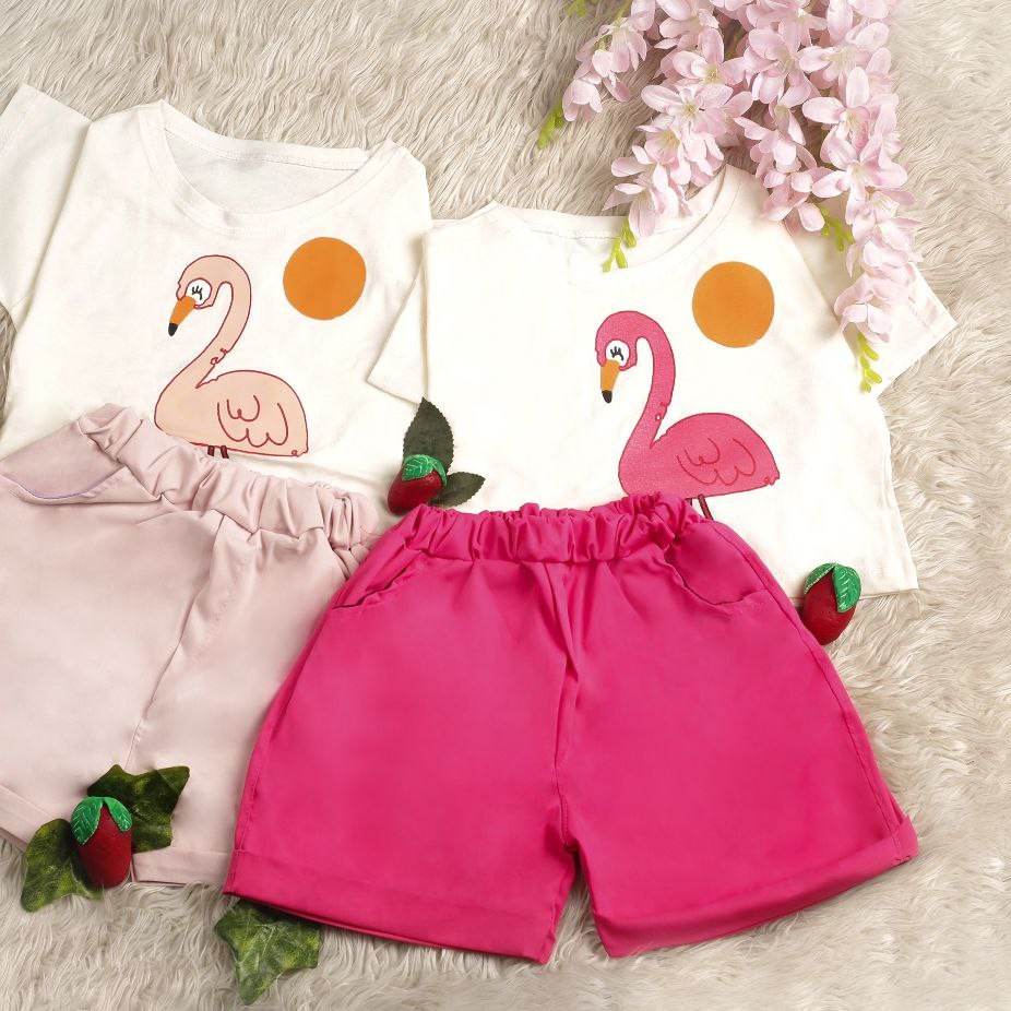 کراپ شلوار فلامینگو جذاب،سایز40و45و50،کراپ سفید ومشکی،شورتک  صورتی وسرخابی