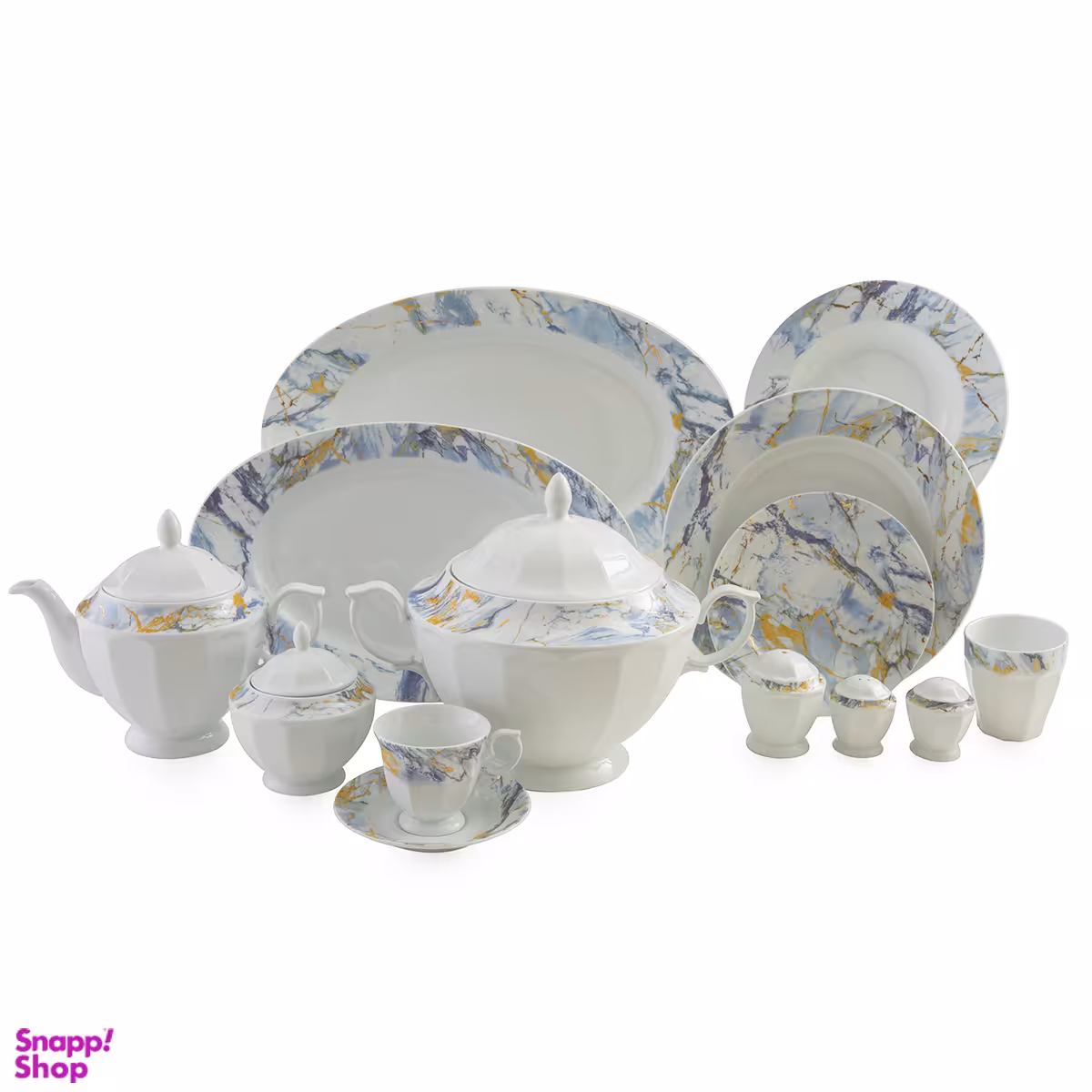 سرویس غذاخوری 103 پارچه چینی زرین ایران سری نئوکلاسیک مدل گلداستون درجه یک