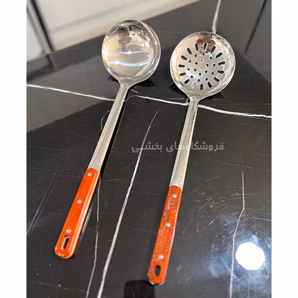 کفگیر ، ملاقه دسته چوبی استیل