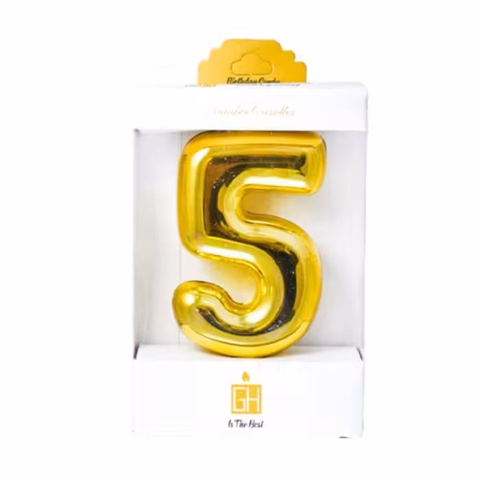 شمع کروم طلایی عدد پنج (5)( شمع کروم.شمع عدد پنج .شمع 5 .شمع رو کیکی.شمع تولد.شمع ساده