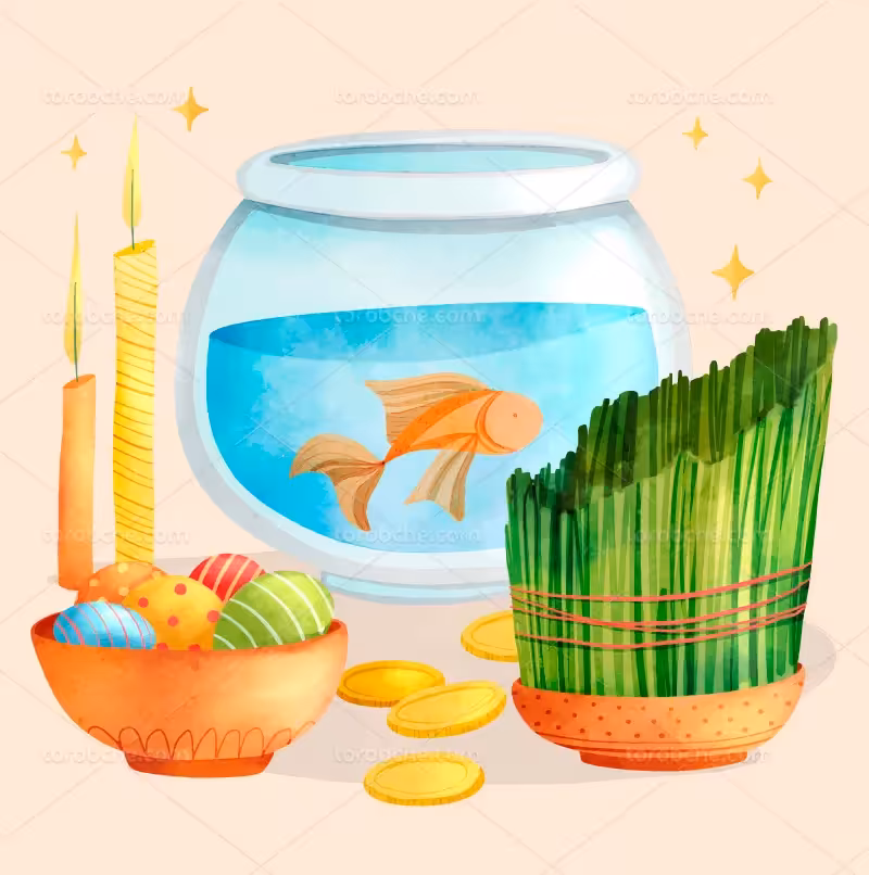 وکتور ماهی قرمز و سبزه نوروز | گرافیک با طعم تربچه