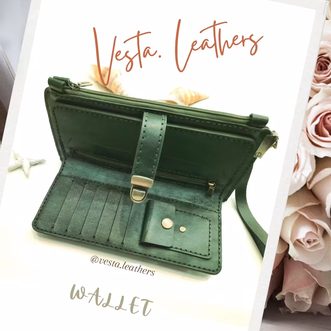 کیف پول چرم  طبیعی دستدوز شده 