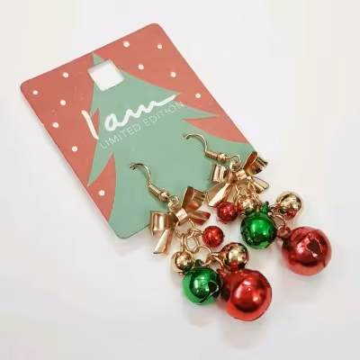 گوشواره عصایی کریسمسی آویز زنگوله رنگی ، کار فوق العاده زیبا