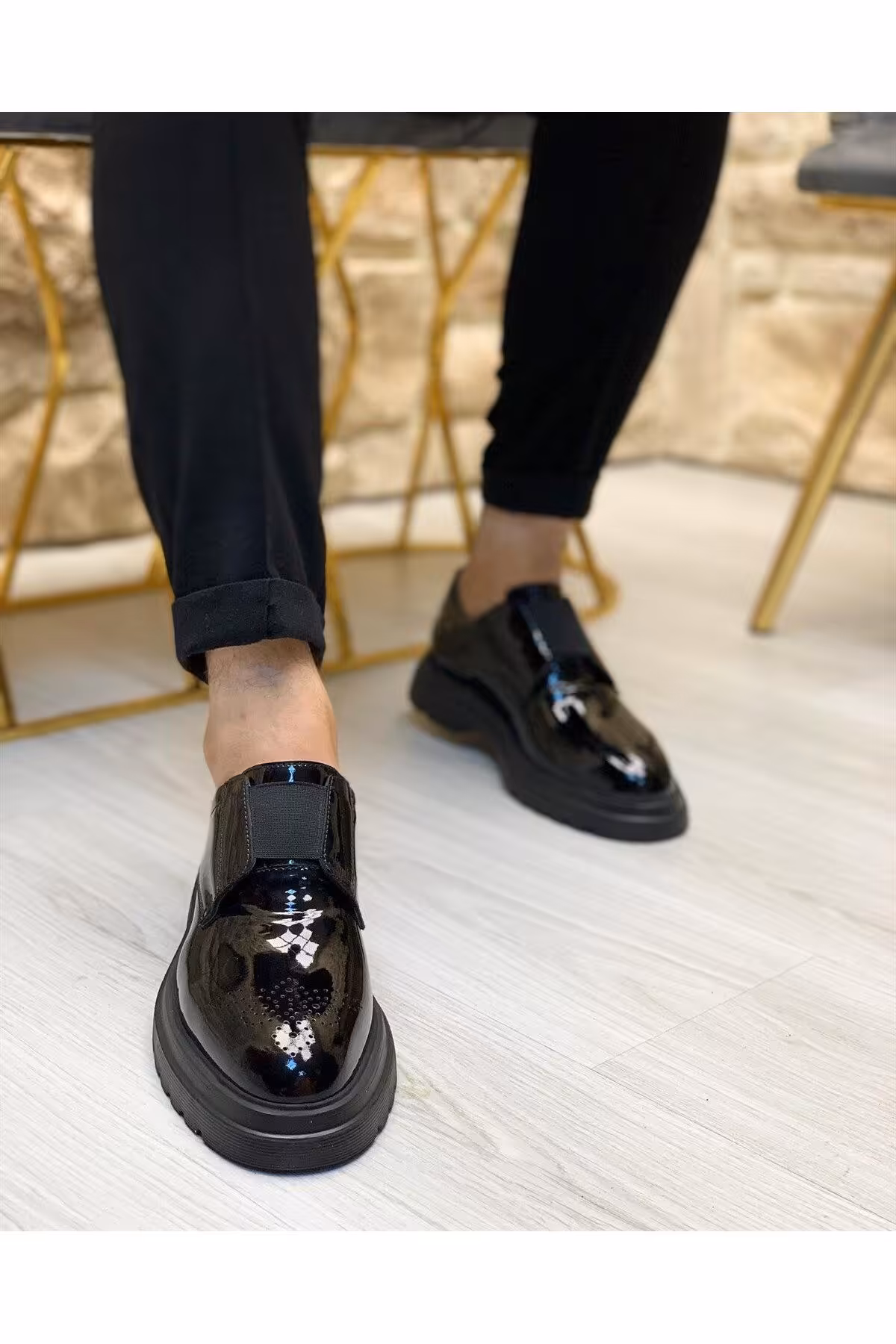 کفش های کژوال مشکی مردانه 0619 چرمی سیاه ByItallanoshoes