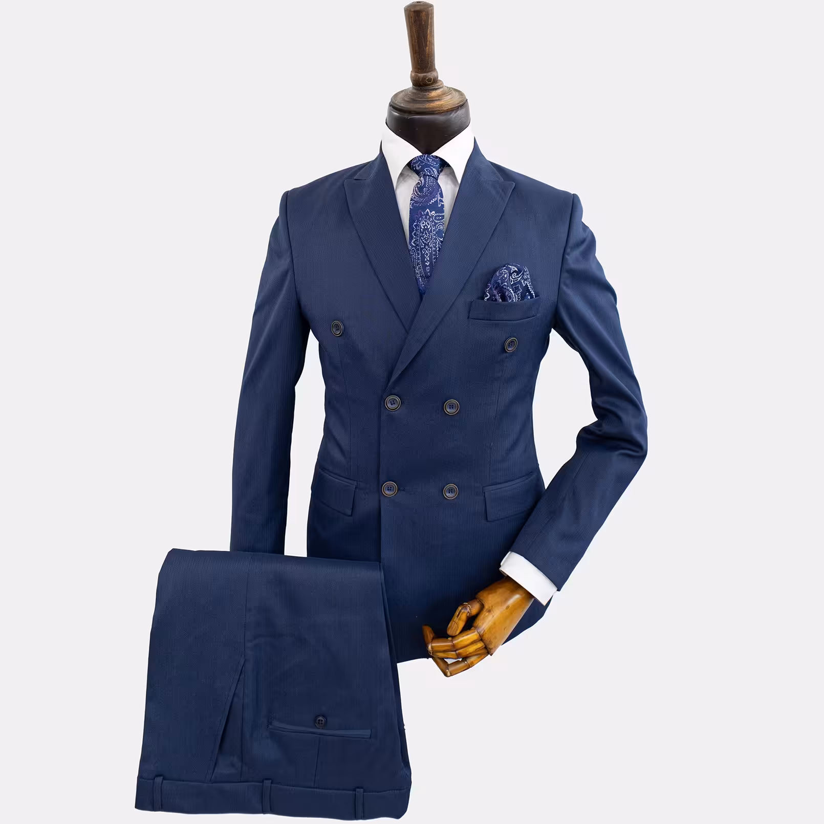 کت و شلوار مردانه سرمه ای شش دکمه جناقی کش با ارسال رایگان