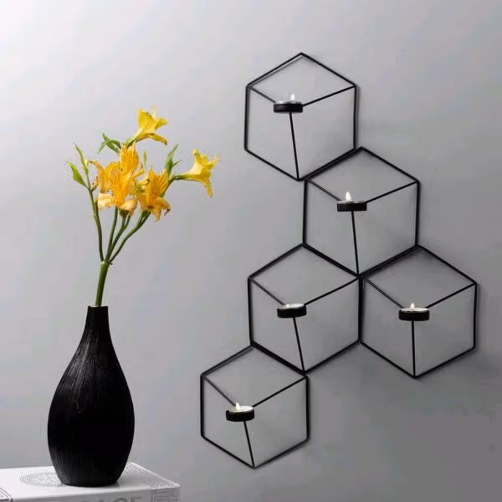 جا شمعی دیواری فلزی 6 ضلع