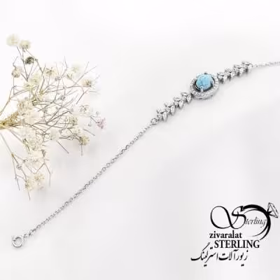 دستبند نقره سنگ فیروزه عیار925 کد 17338
