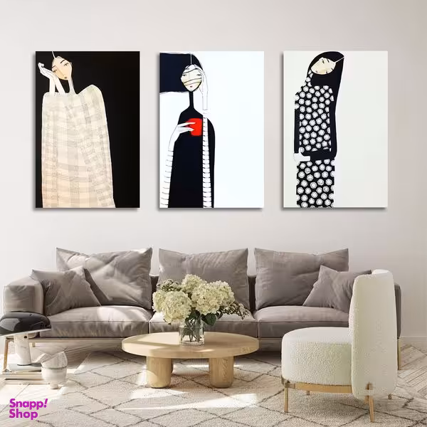 تابلو شاسی بکلیت طرح نقاشی دکوراتیو مدرن سبک کوبیسم مدل SH-1431 مجموعه 3 عددی