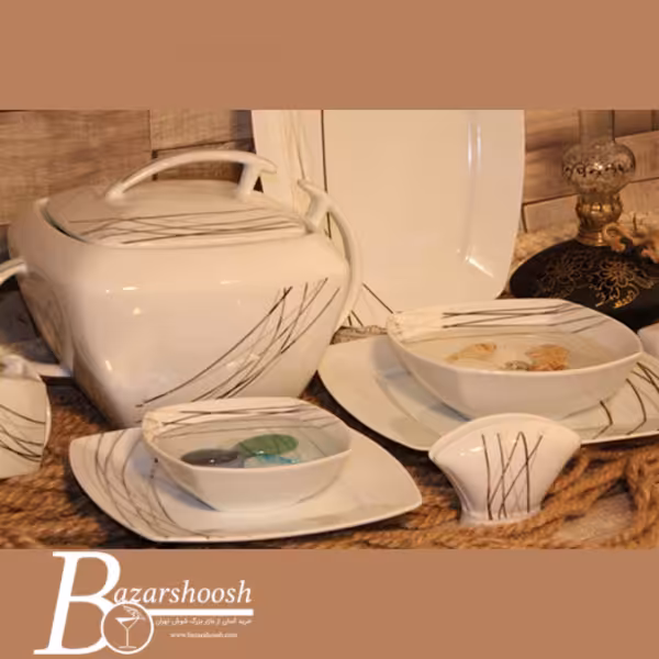 سرویس چینی غذاخوری 107پارچه تقدیس طرح لورزنو 12نفره کوئین