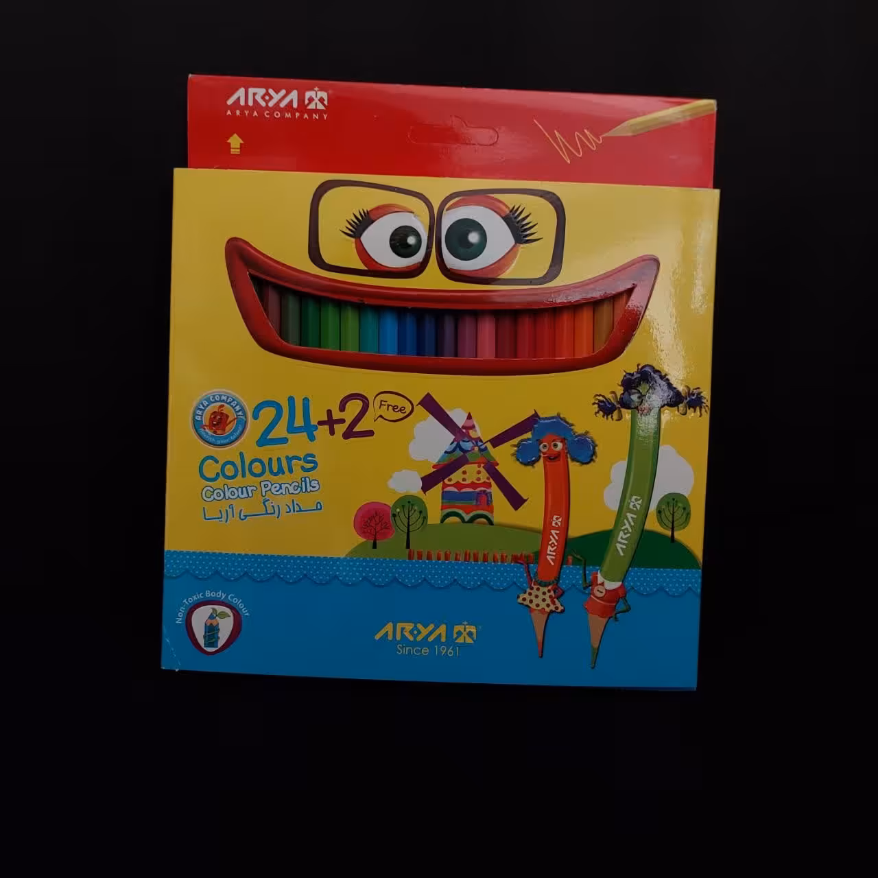 مدادرنگی جعبه مقوایی 24 رنگ با دو رنگ هدیه  آریا 