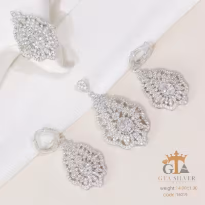 نیم ست نقره زنانه تک نگین مدل جواهر نشان کد 16019