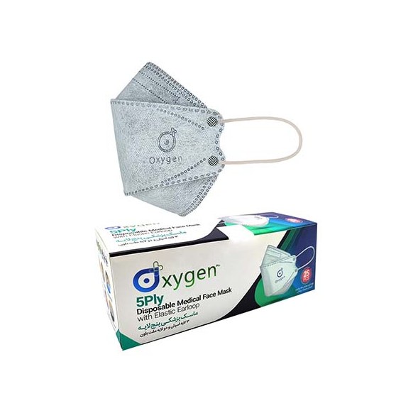 ماسک سه بعدی اکسیژن پنج لایه رنگ طوسی 25 عددی