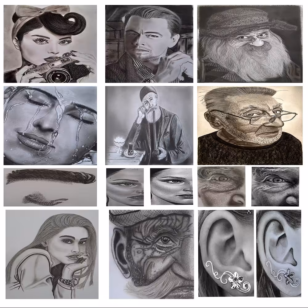  سفارش طراحی چهره سیاه قلم و فروش با قیمت مناسب بروی مقوای مخصوص