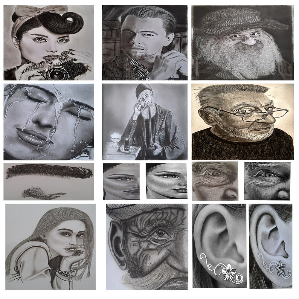 سفارش طراحی چهره سیاه قلم و فروش با قیمت مناسب بروی مقوای مخصوص