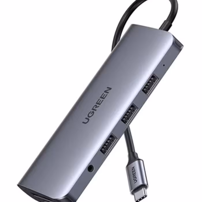 هاب 3 پورت Type C به 3.0 USB با یک پورت HDMI و VGA و LAN و یک پورت میکروفون و درگاه کارت حافظه با قابلیت PD یوگرین 80133 CM179