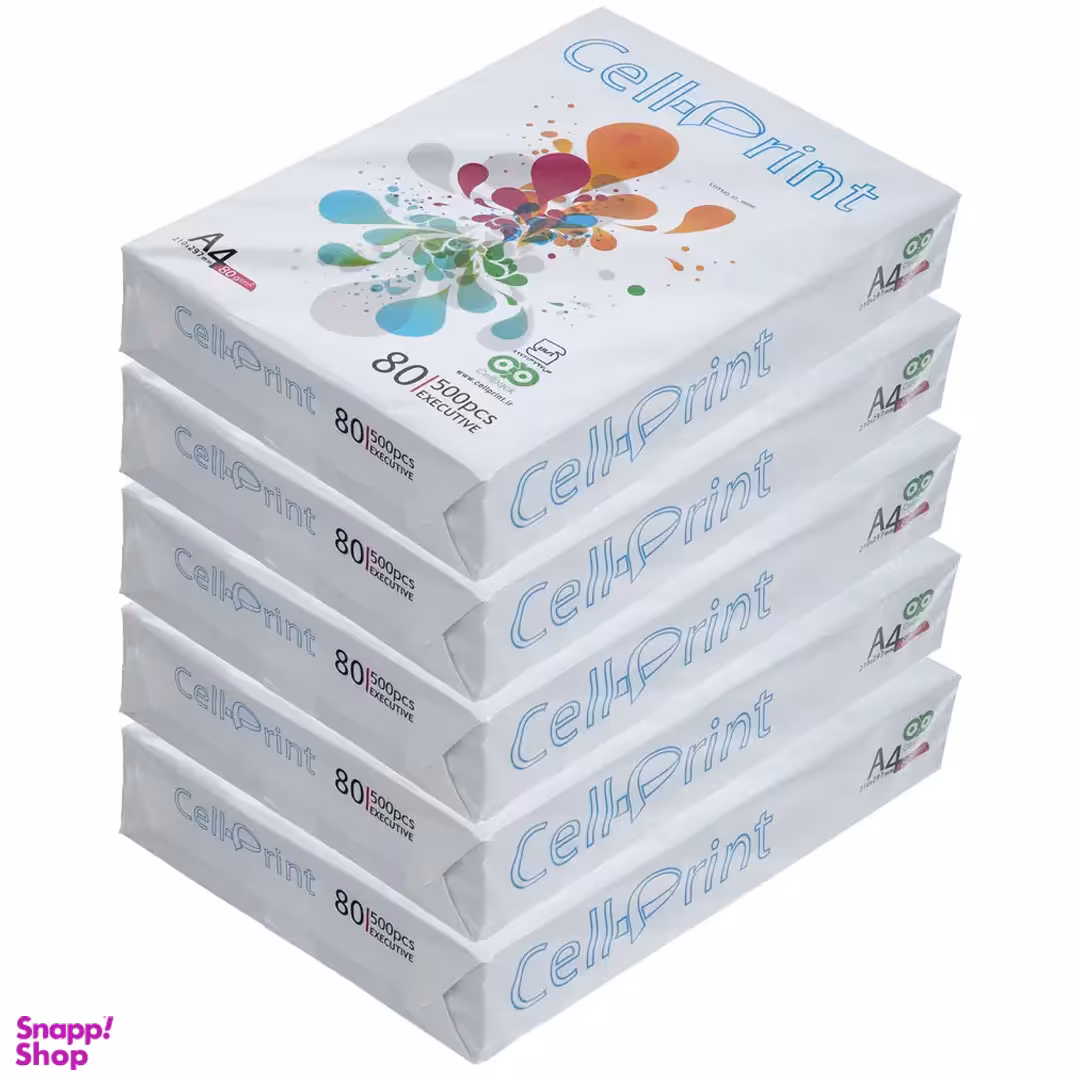 کاغذ A4 سل پرینت بسته 5 عددی 2500 کاغذ رنگ سفید