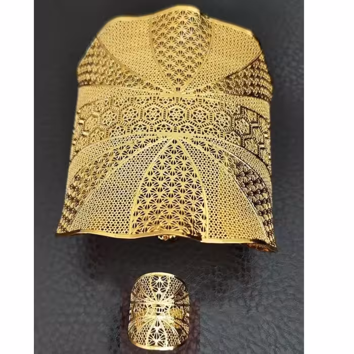 ست دستبند و انگشتر بحرینی، رنگ ثابت، ضد حساسیت، ابکاری طلا، مقاوم در برابر شوینده های قوی، فری سایز مناسب همه 