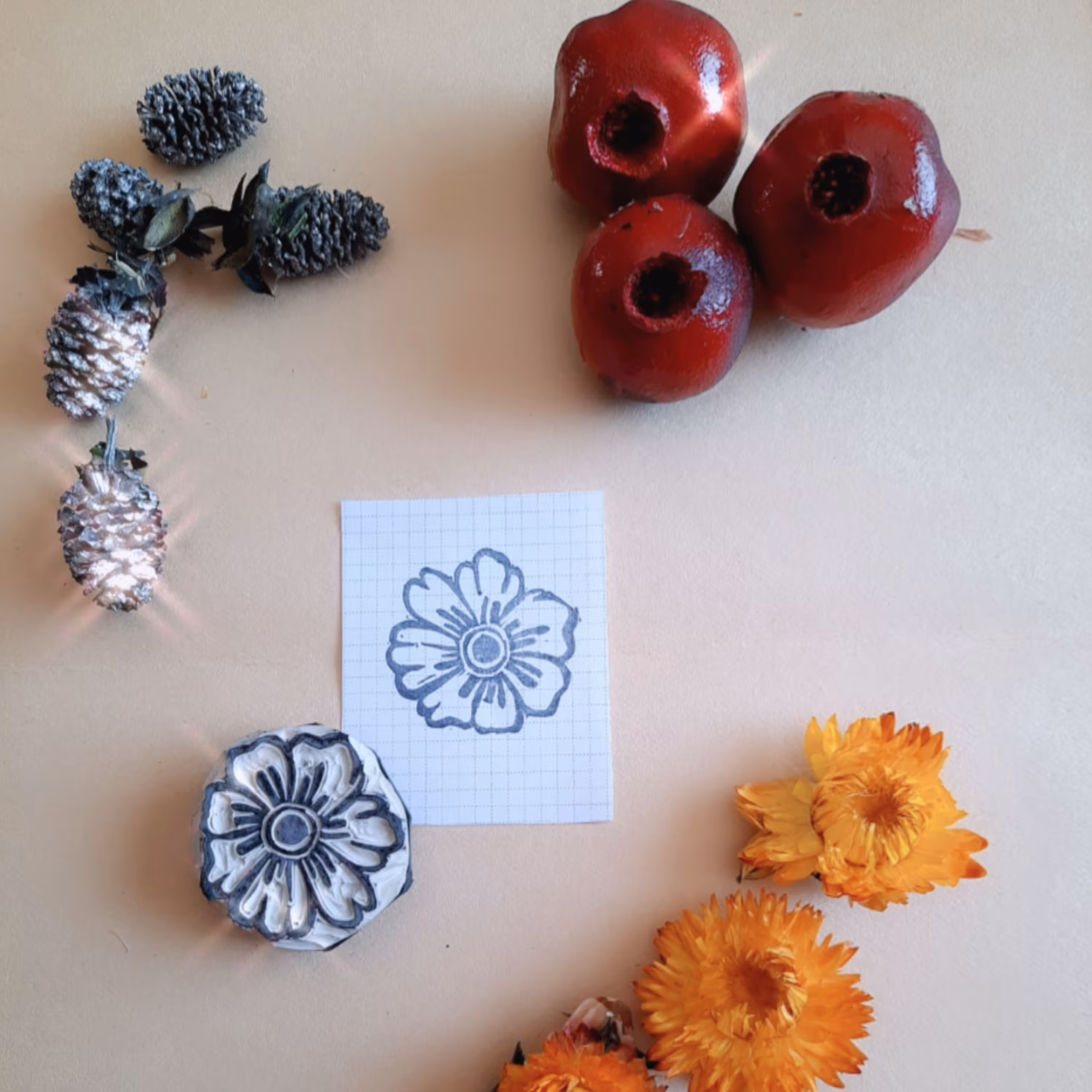 مهر گل..مهر لینو..مناسب برای چاپ پارچه و کاغذ..با پایه فوم فشرده