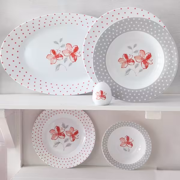 سرویس چینی زرین 6 نفره طرح والنسیا قرمز قالب ایتالیا 28 پارچه