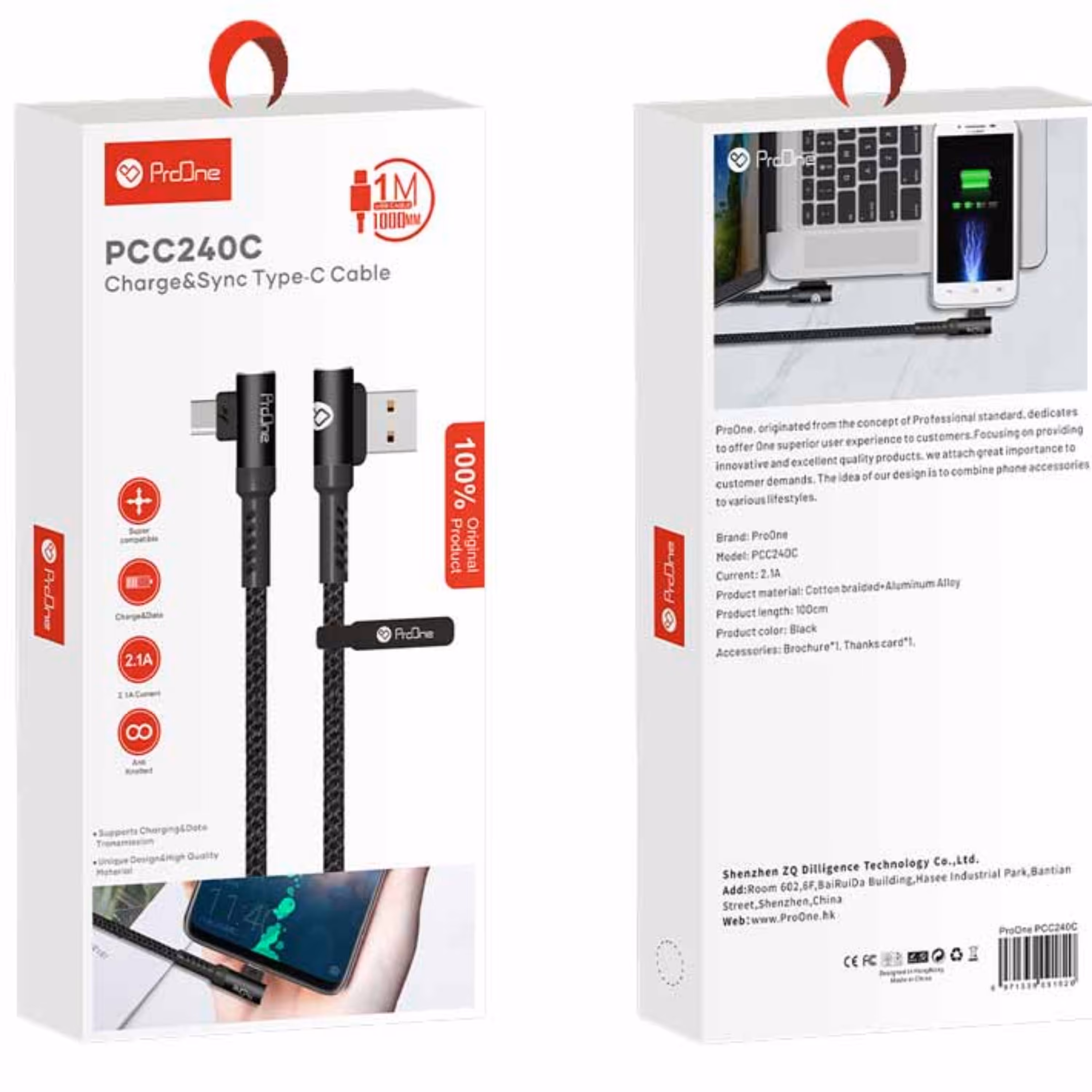 کابل شارژ Type-C پرووان PCC240C با گارانتی 6 ماهه