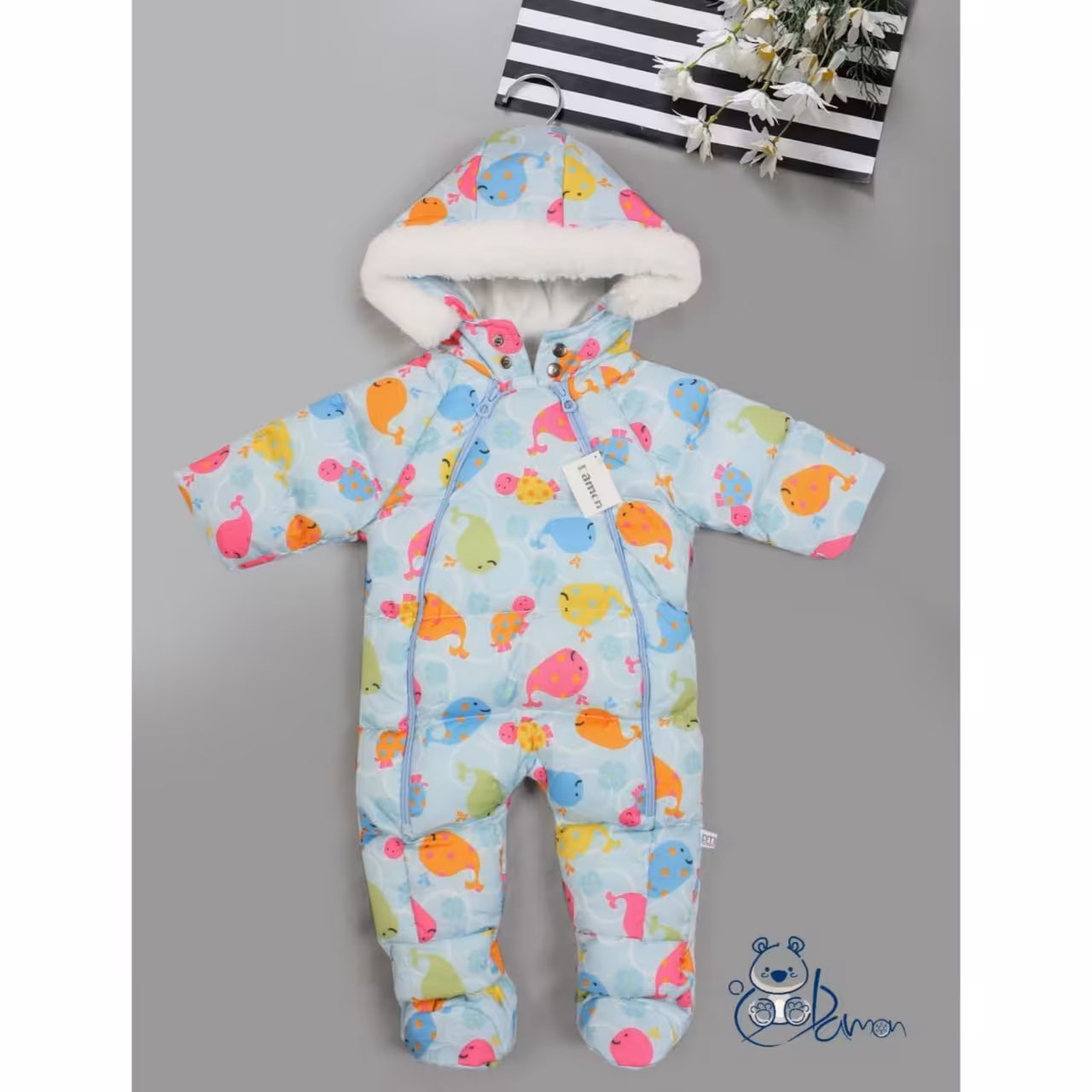 کاپشن سرهمی کلاه دار ترک نوزاد تا 2 سال داخل خز