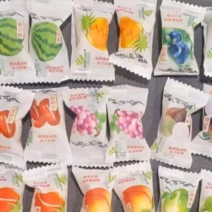 شکلات تایلندی شیر نارگیل با مغز  موز انبه توت فرنگی هندوانه نارگیل سیب هلو و میوه های استوایی