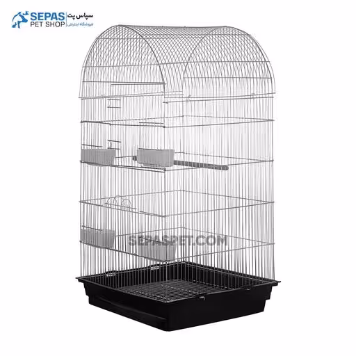 قفس پرنده مدل خورشید رنگ سفید و مشکی با کفی درجه 2