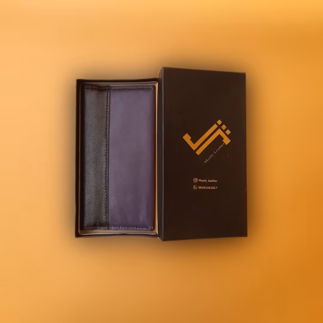 کیف پول تمام چرم طبیعی رنگ ترکیبی بنفش و مشکی (ارسال رایگان )