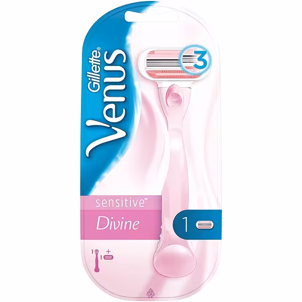خودتراش دیواین ونوس ژیلت اصل انگلیس | مدل Gillette Venus Divine پوست حساس | سه تیغه، یک دسته و یک سری