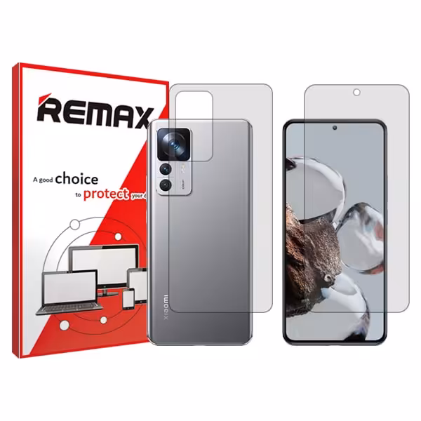 گلس صفحه نمایش و پشت گوشی شیائومی 12T مدل شفاف برند ریمکس کد SS