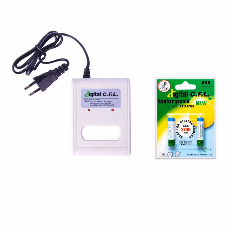 شارژر باتری سی.اف.ال مدل 203 به همراه باتری نیم قلمی قابل شارژ