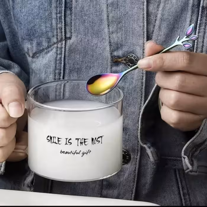 قاشق چایی خوری شش عددی رنگ ثابت طرح برگ