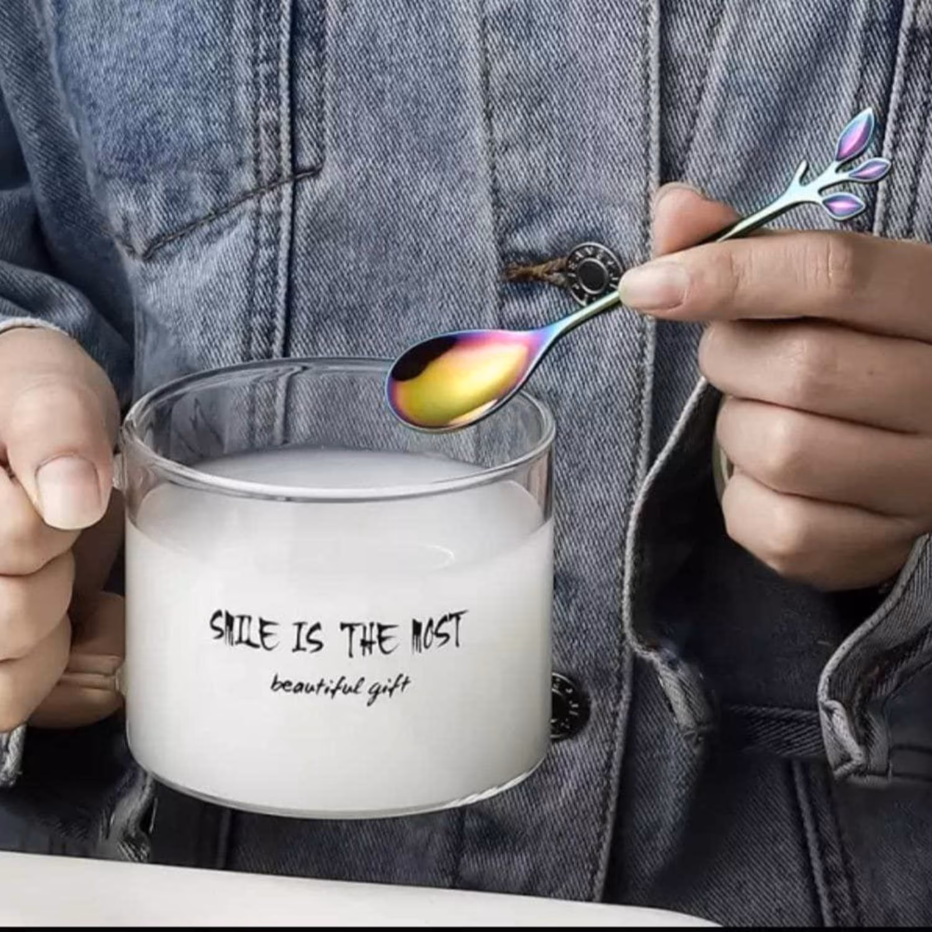 قاشق چایی خوری شش عددی رنگ ثابت طرح برگ