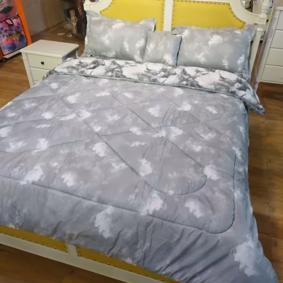 روتختی دونفره  میکرو پنبه دو رو سفید طوسی ابر و بادی کد 385