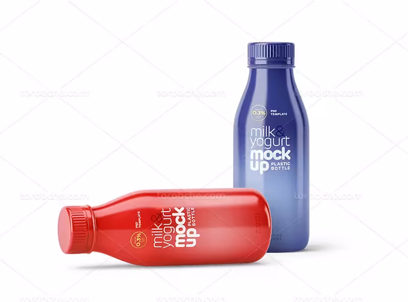 موکاپ لایه باز بطری پلاستیکی شیر | گرافیک با طعم تربچه