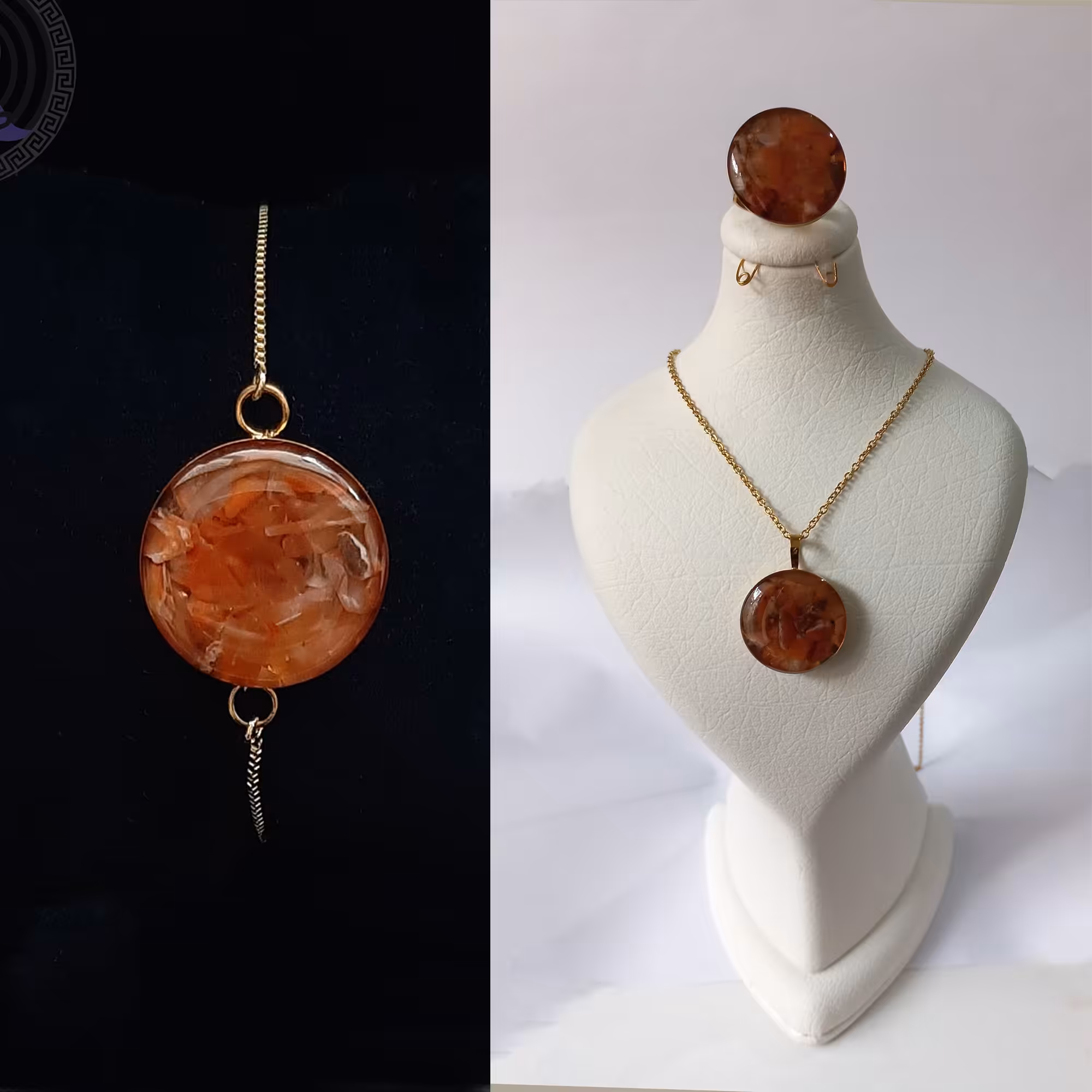 ست استیل رزینی با سنگ عقیق 