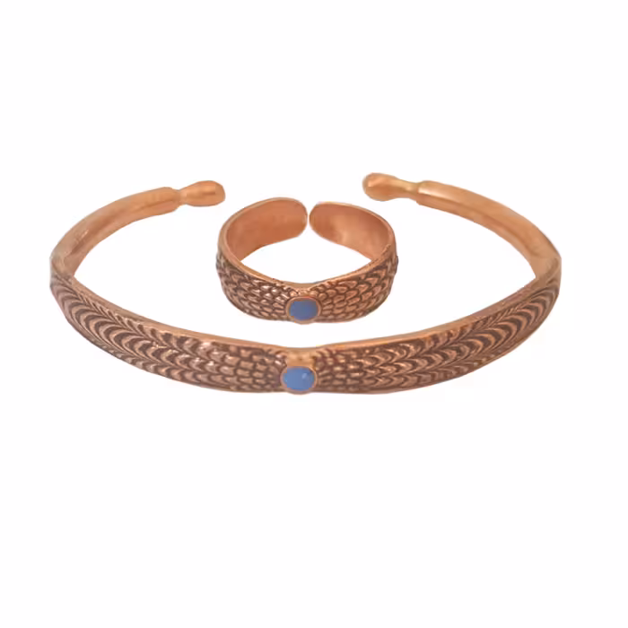 نیم ست دستبند و انگشتر مفتولی نگین دار پوست ماری کد JW88-2