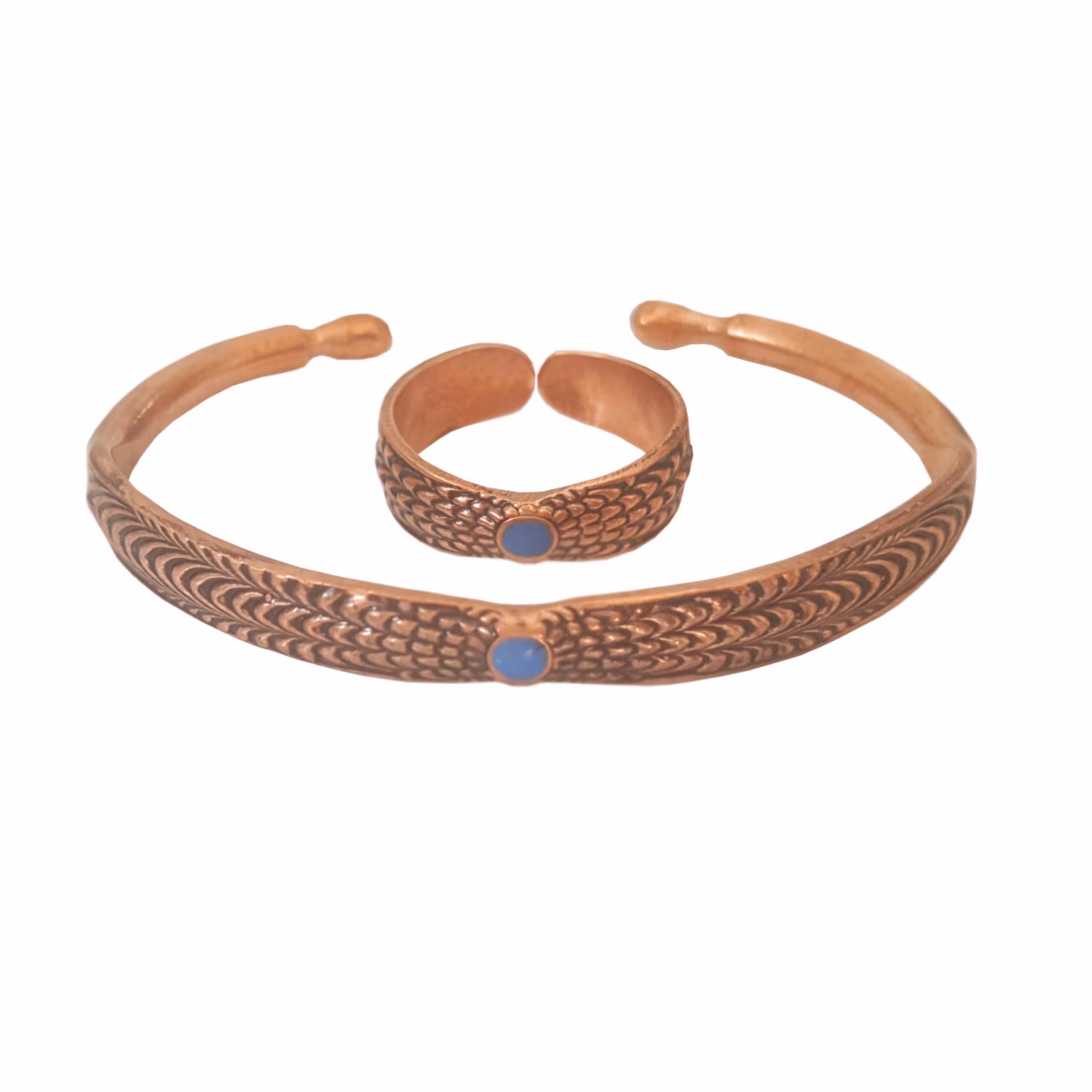 نیم ست دستبند و انگشتر مفتولی نگین دار پوست ماری کد JW88-2