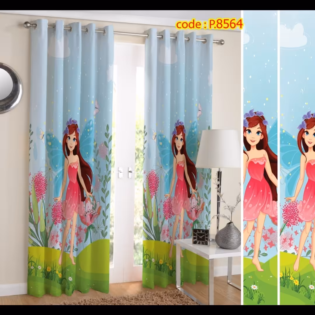 پرده اتاق خواب دخترانه دو قواره طرح کارتونی کد P8564