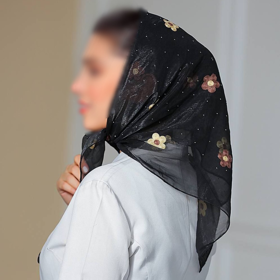 مینی اسکارف گلدوزی نگینی رنگ مشکی ارسال رایگان