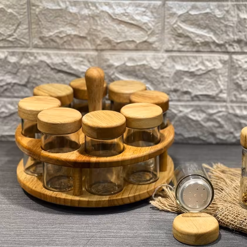جا ادویه 8 تایی چوبی مدل تخت گردان