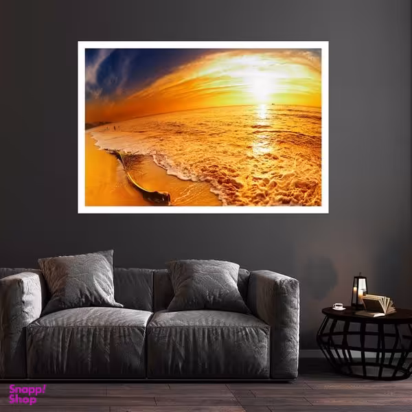 تابلو بکلیت طرح غروب دریا و ساحل مدل قاب شاسی W-s8995