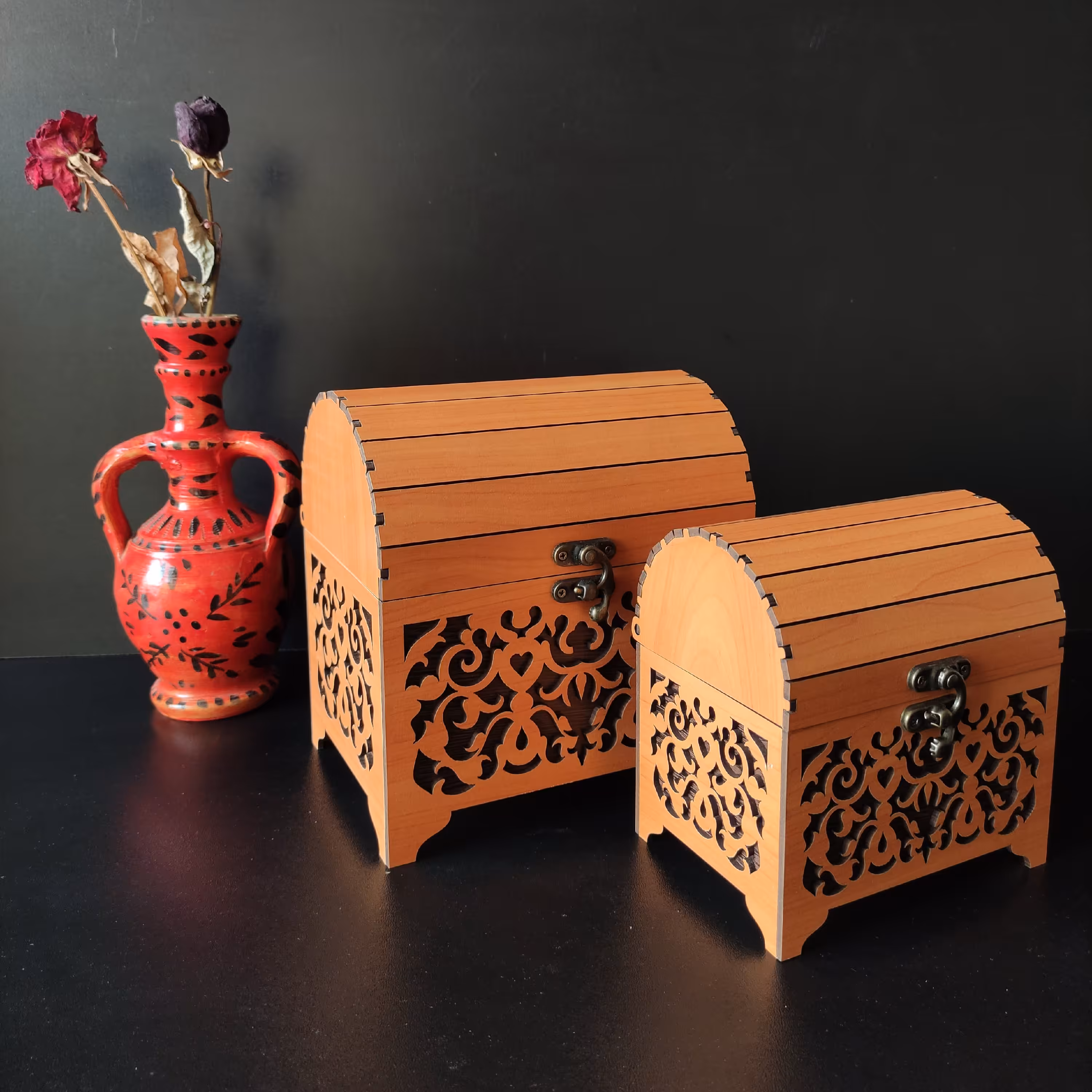 صندوقچه چوبی بزرگ و کوچک رنگ شتری