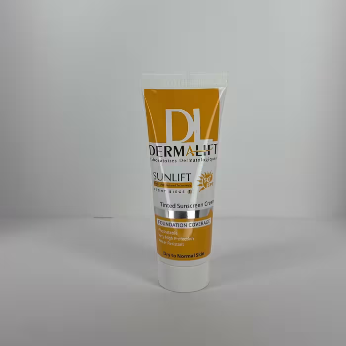 کرم ضد آفتاب رنگی درمالیفت spf50مناسب پوست معمولی تا خشک بژ روشن 